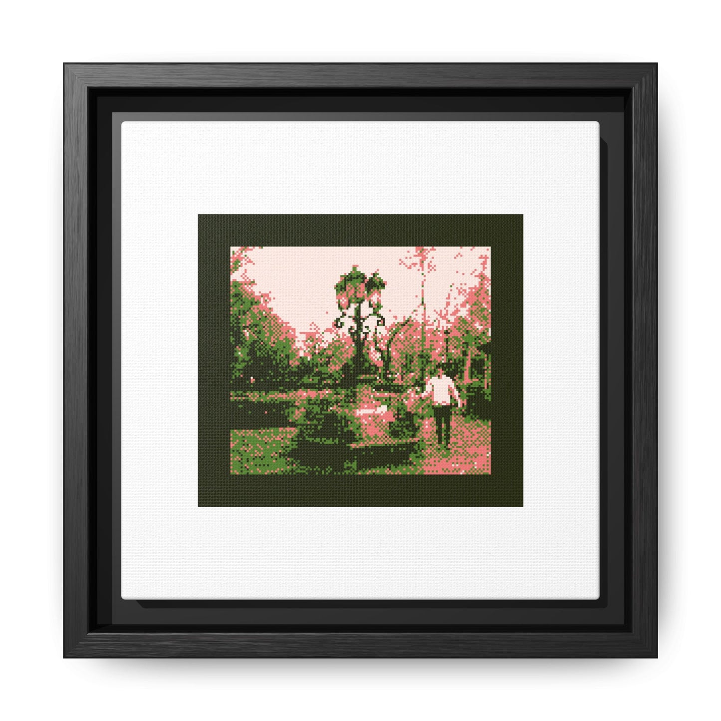 Man and Child at a Lamppost Framed Matte Canvas Print