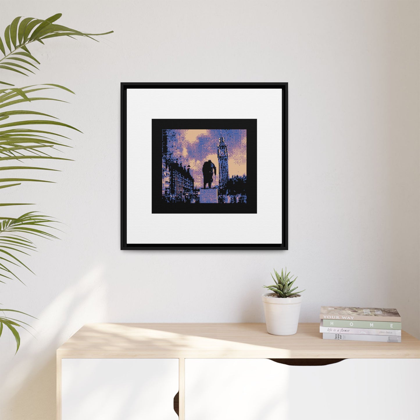 Winston Churchill and Big Ben Framed Matte Canvas Print