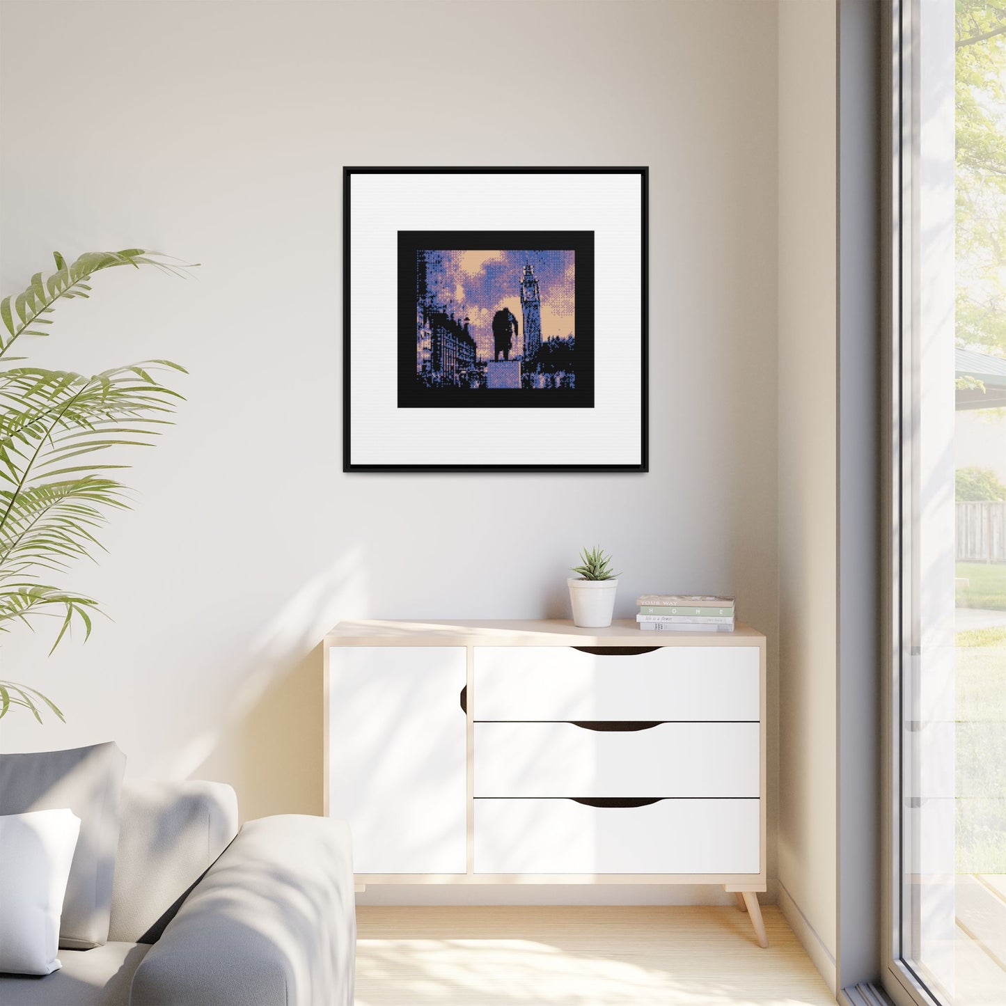Winston Churchill and Big Ben Framed Matte Canvas Print