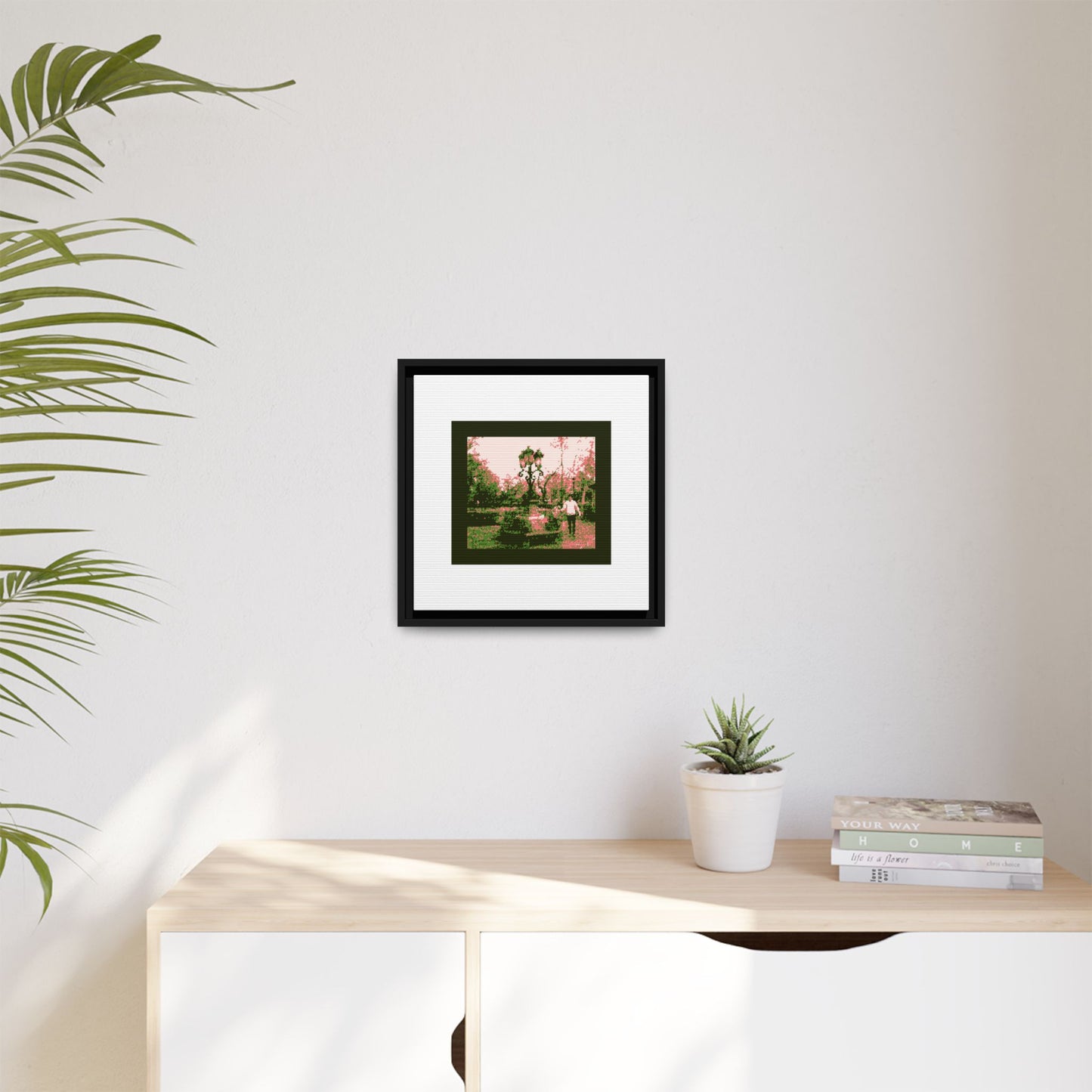 Man and Child at a Lamppost Framed Matte Canvas Print
