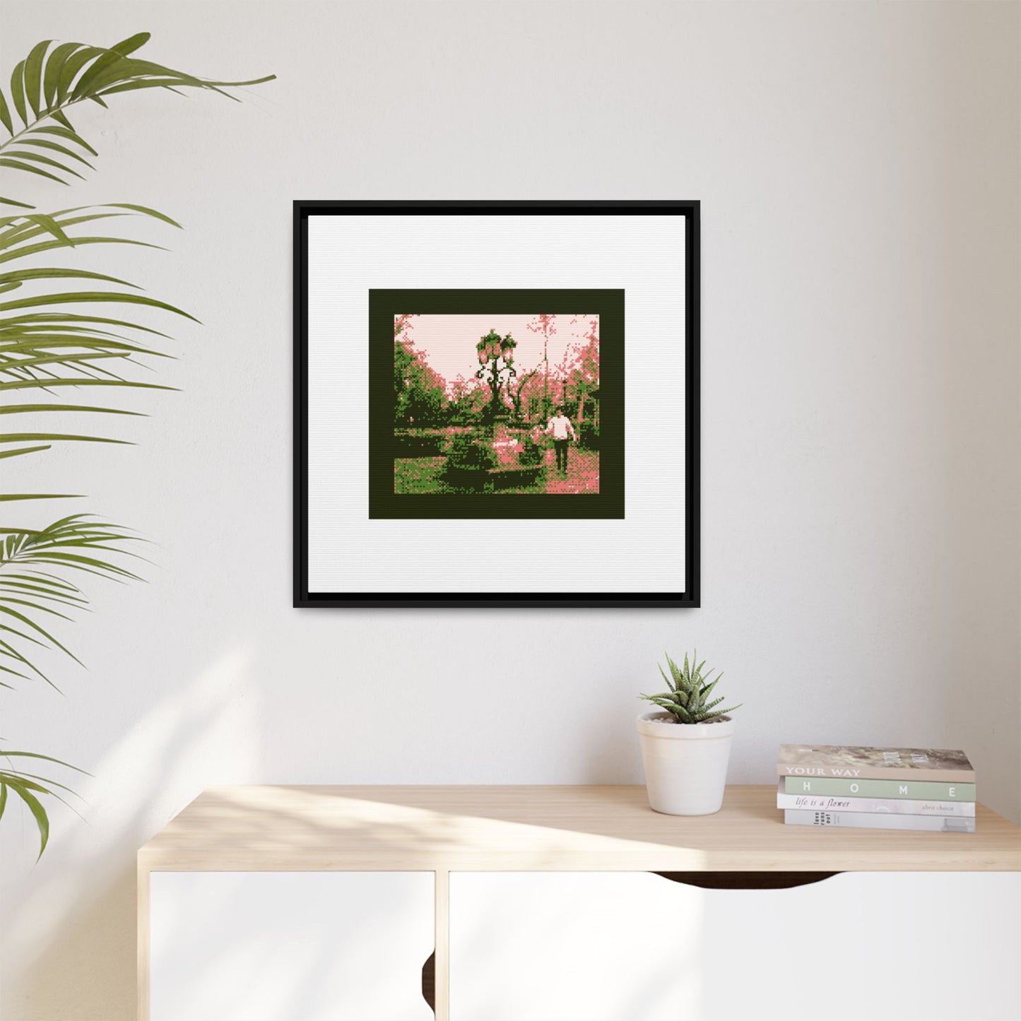 Man and Child at a Lamppost Framed Matte Canvas Print