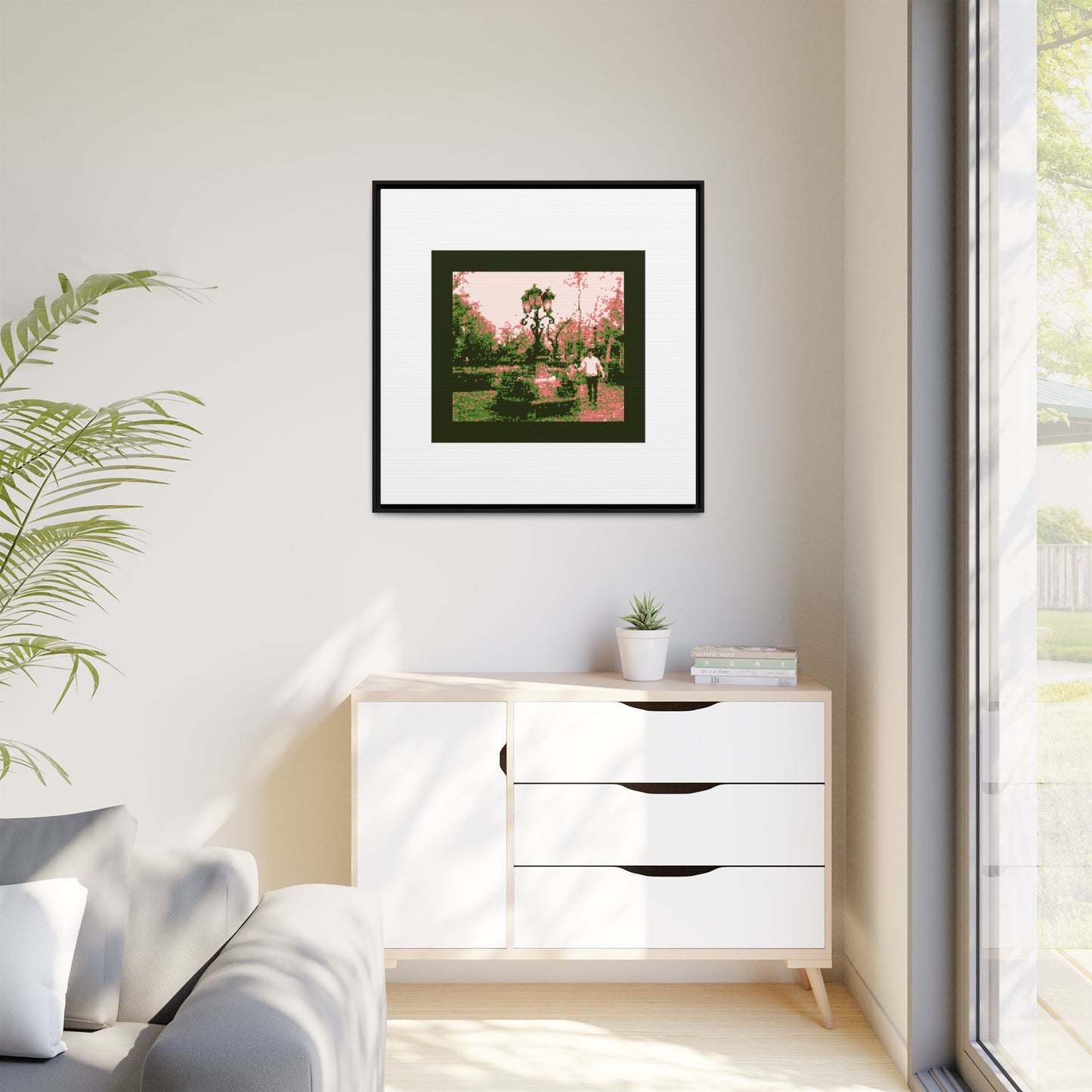 Man and Child at a Lamppost Framed Matte Canvas Print