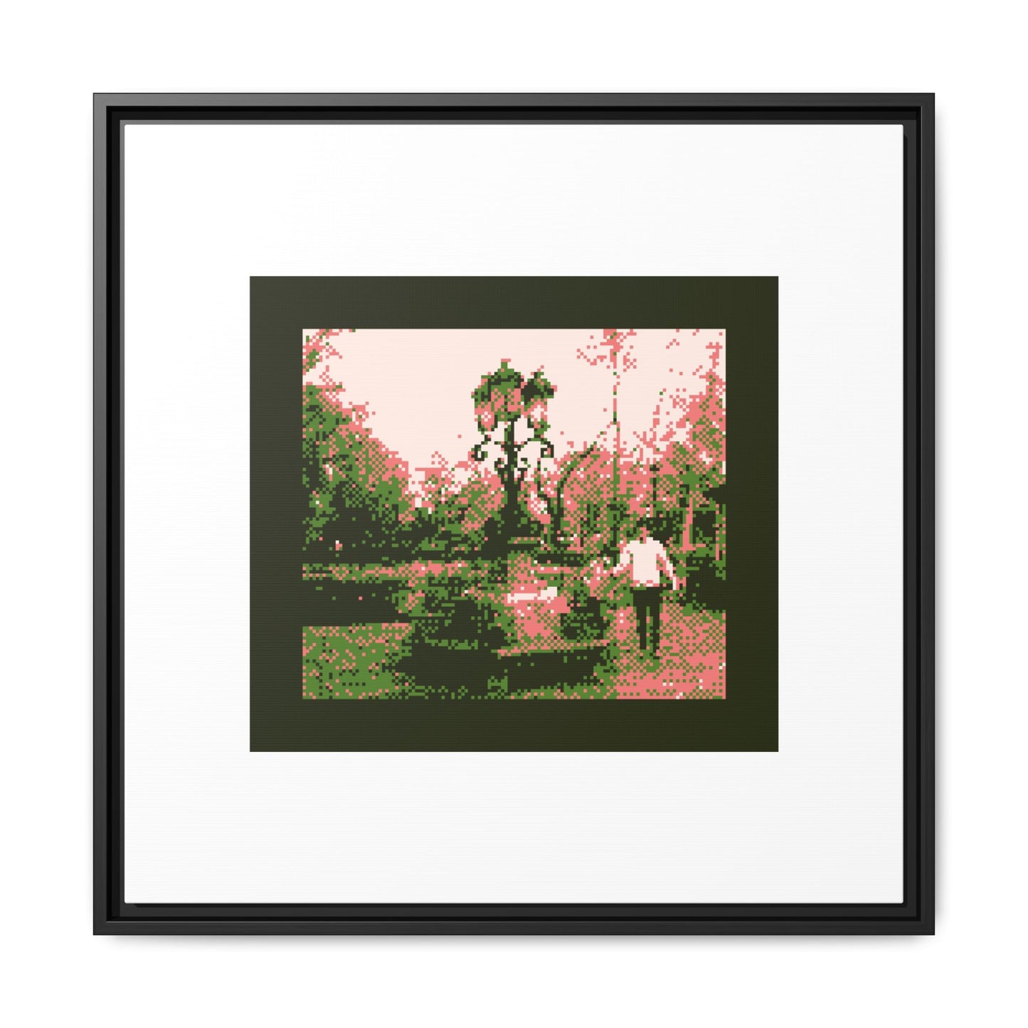 Man and Child at a Lamppost Framed Matte Canvas Print