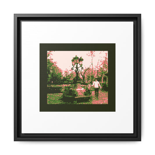 Man and Child at a Lamppost Framed Matte Canvas Print
